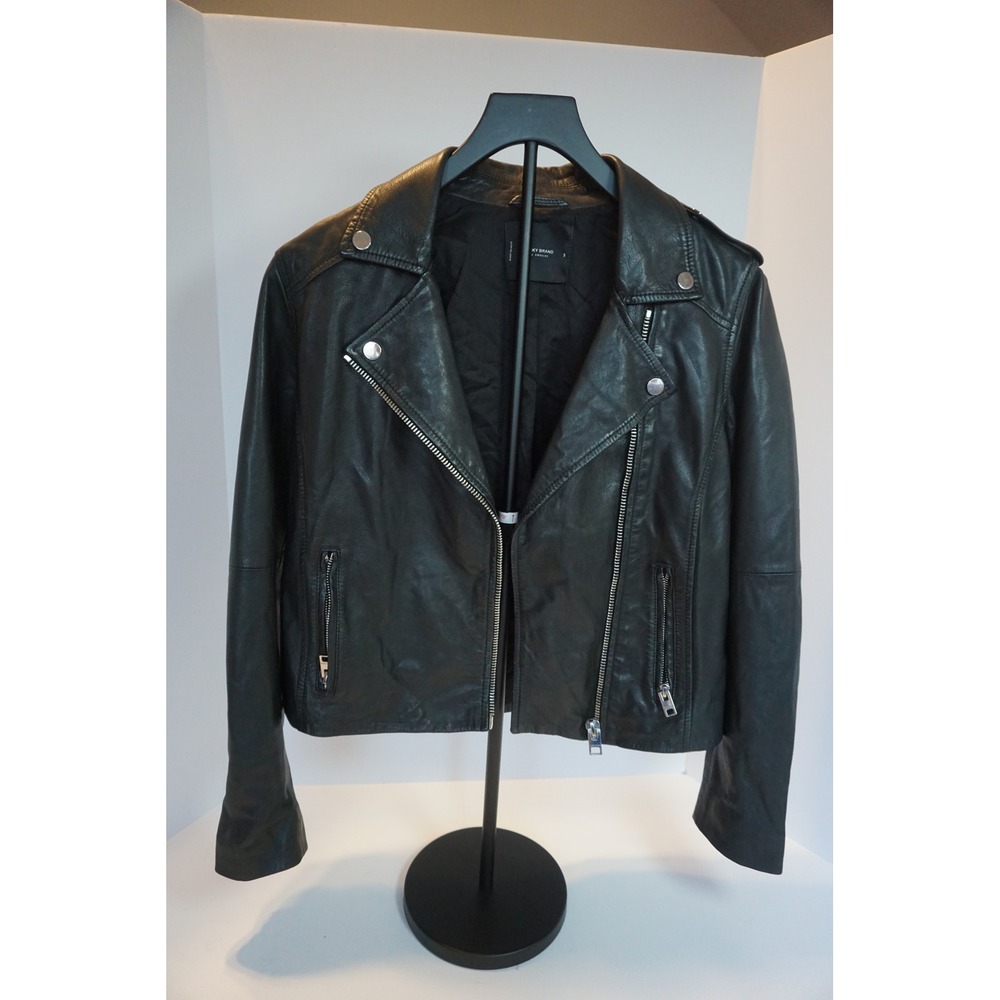 Lucky Brand Women's Black Lamb Leather Classic Moto Biker Jacket Size S 7W31442